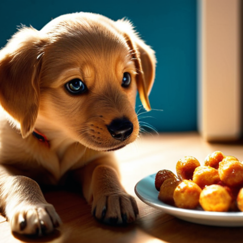 **

A cute puppy is eating food given to it by its owner. The focus is on showcasing the self-attention concept where the model understands that "this one" refers to the puppy. Consider a bright, friendly scene with warm lighting.

**