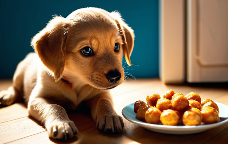 **

A cute puppy is eating food given to it by its owner. The focus is on showcasing the self-attention concept where the model understands that "this one" refers to the puppy. Consider a bright, friendly scene with warm lighting.

**